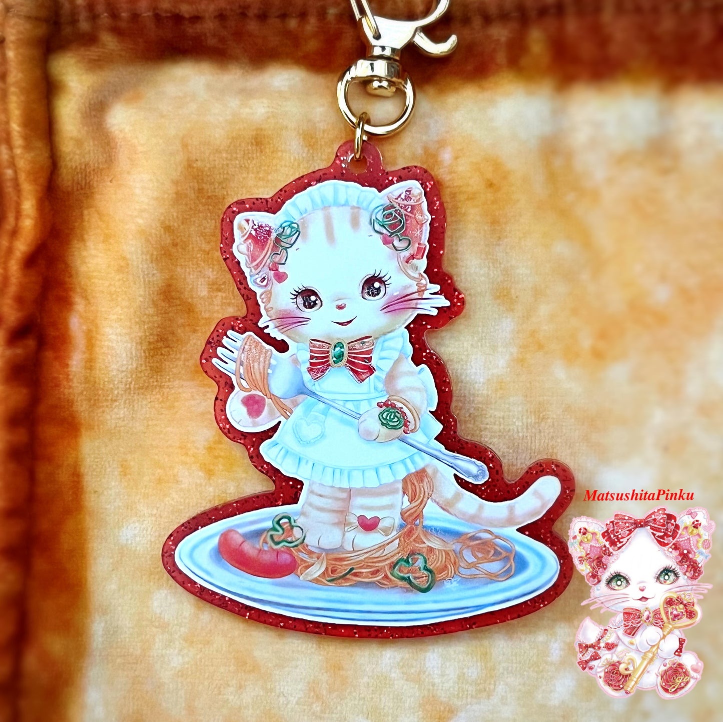 キラキラ夢とラメいっぱいお姫様のための特別な猫のお守り（アクリルキーホルダー）ナポリタン猫ちゃん