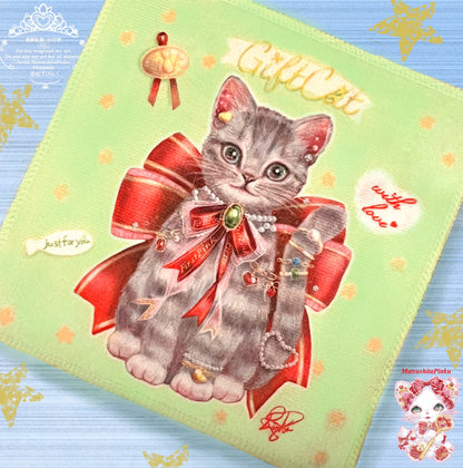 小さな魔法のじゅうたん （ハンカチタオル）"Gift ねこちゃん"ver／イラストレータ松下ぴんく