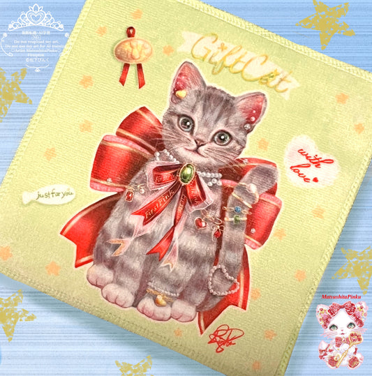 小さな魔法のじゅうたん （ハンカチタオル）"Gift ねこちゃん"ver／イラストレータ松下ぴんく