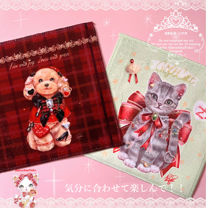 小さな魔法のじゅうたん （ハンカチタオル）"Gift ねこちゃん"ver／イラストレータ松下ぴんく