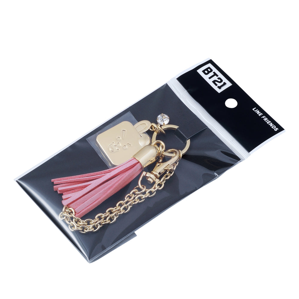 BT21 COOKY　フリンジ付きゴールドメタルバッグチャーム