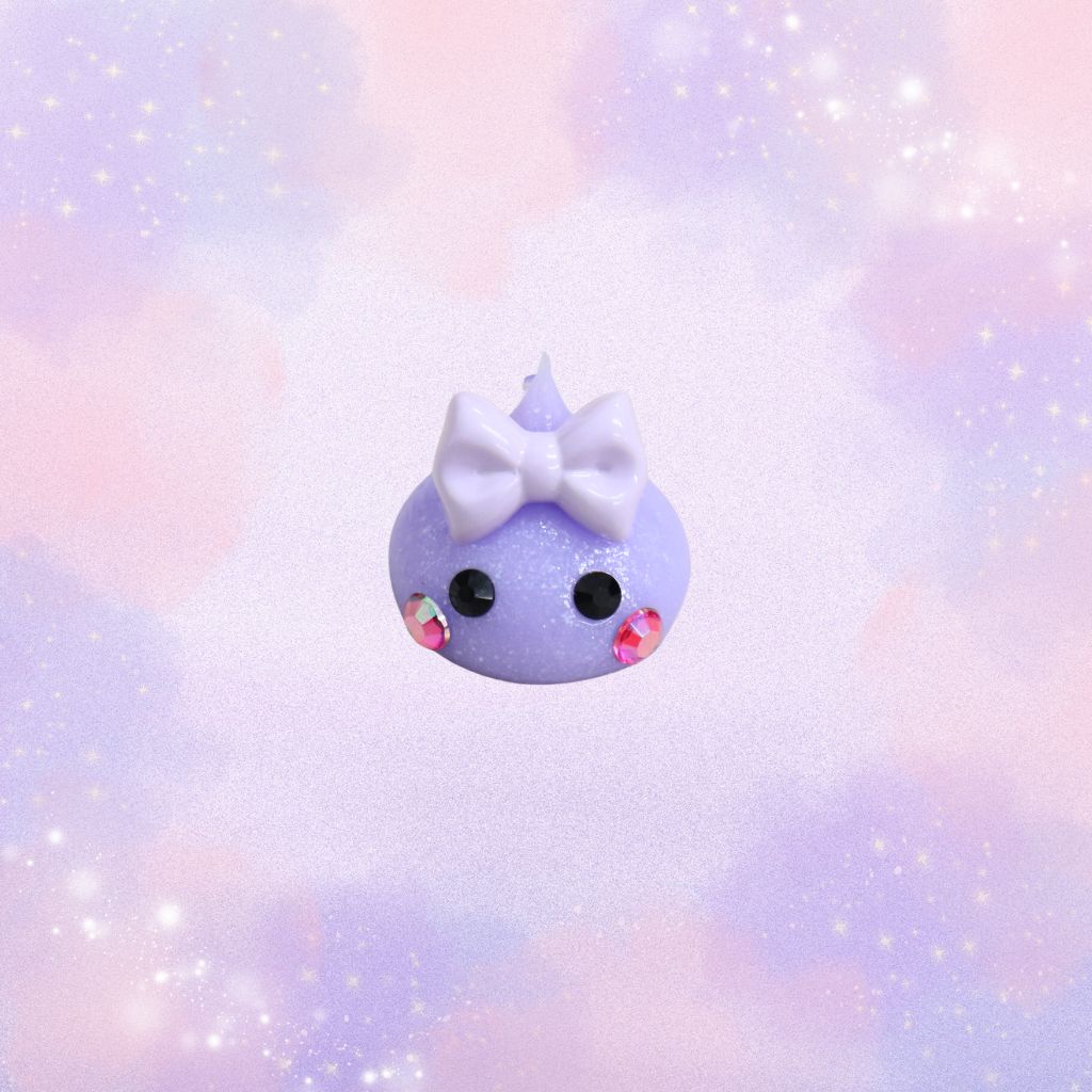 紫ラメ／ふんわりデカほっぺちゃん／ストラップ