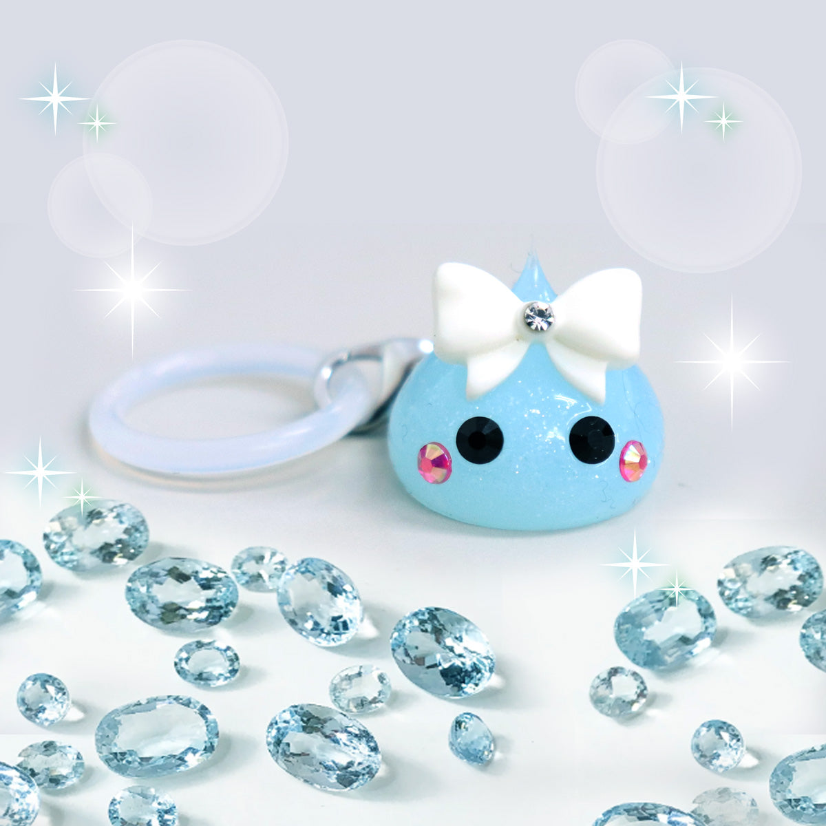 水色ラメ／3月生まれのアクアマリンほっぺちゃんめじるしチャーム／誕生日石カラー