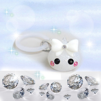 白ラメ／4月生まれのダイアモンドほっぺちゃんめじるしチャーム／誕生日石カラー