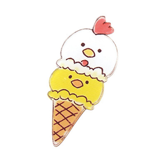 ニワトリ＆ヒヨコアイスクリームのブローチ
