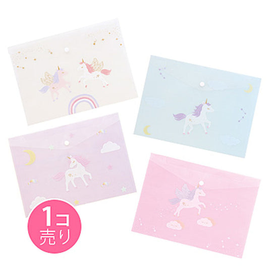 ユニコーン柄ボタン付クリアケース／１個売り
